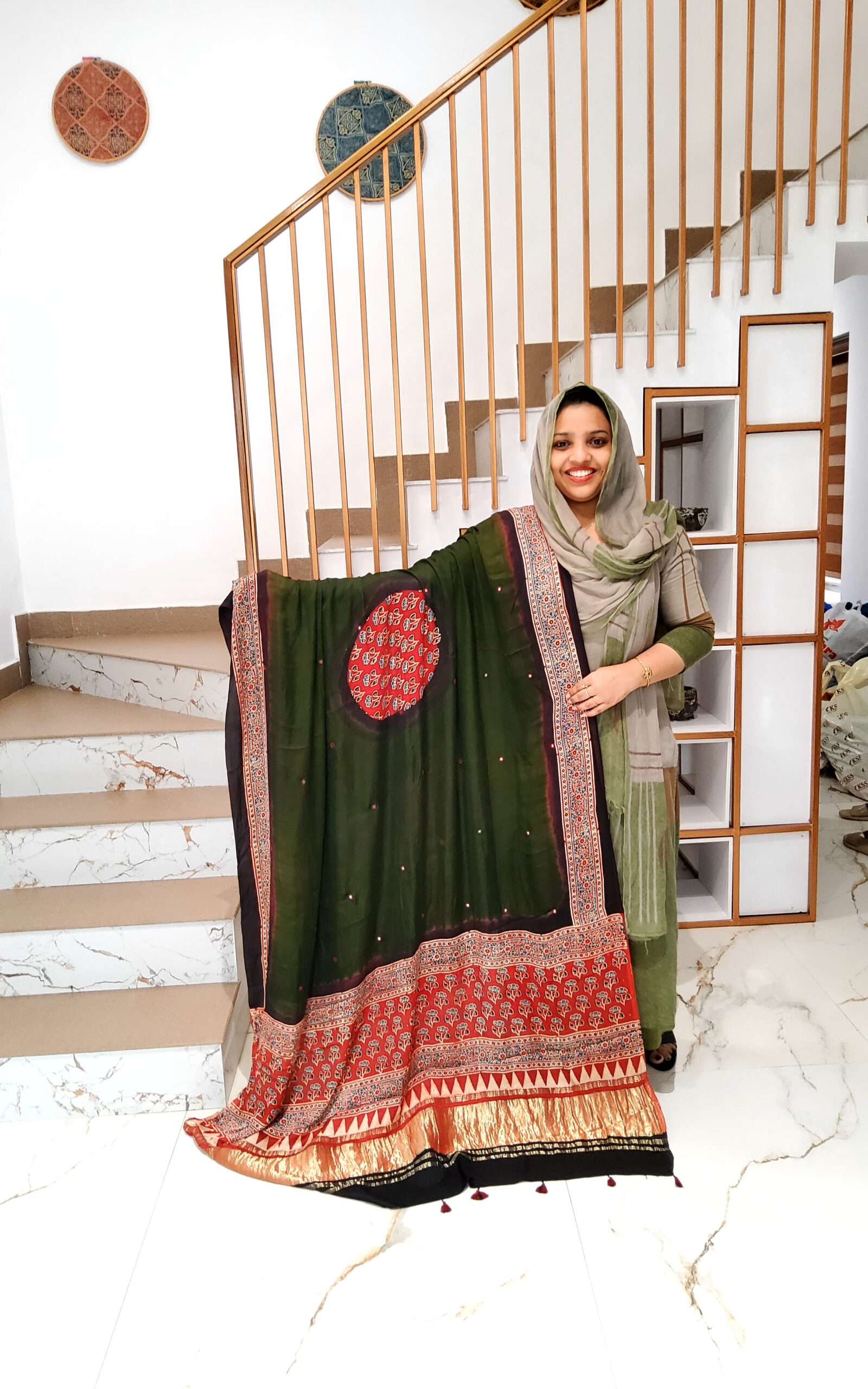 Modal Silk Natural Dye Hand Block Print Dupatta - Image 4